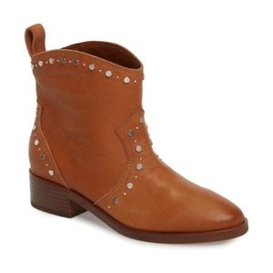 Boots 8.5 9 Brown Leather Studded Cowboy Ankle New